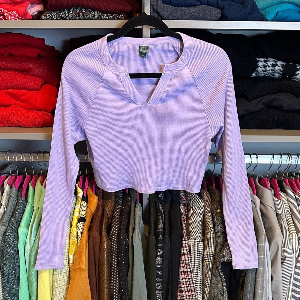 Wild Fable lavender long sleeve v neck waffle knit crop top size S